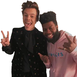 Two Men Posingwith Peace Signs PNG image