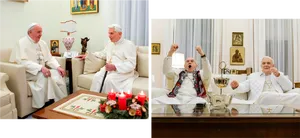 Two Popes Meetingand Watching Football PNG image
