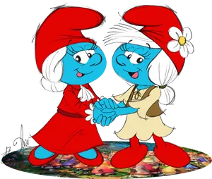 Two Smurfs Shaking Hands PNG image