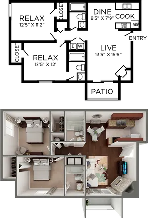 Two Story Apartment Floor Plan Design PNG