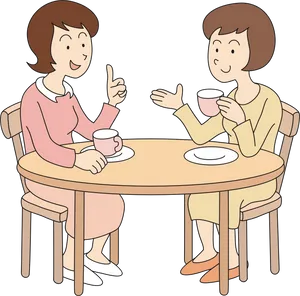 Two Women Chatting At Table Clipart PNG image