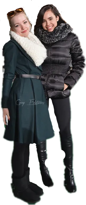 Two Women Winter Fashion PNG image
