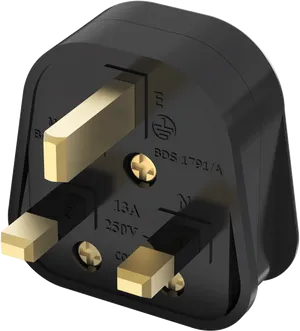 U K3 Pin Plug Black PNG