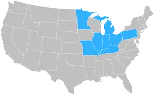U S A Map Great Lakes Region Highlighted PNG