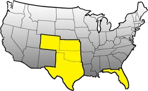 U S A Map Highlighted South Central States PNG