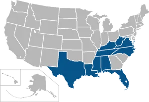 U S A Map Southern States Highlighted