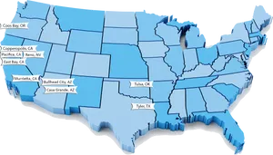 U S A Mapwith Selected Cities PNG