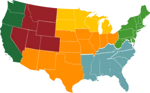 U S Map Color Coded Regions PNG image