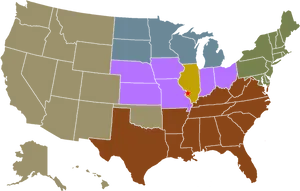 U S Mapwith Colored Regionsand Star Marker PNG image