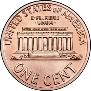U S One Cent Coin Reverse PNG image