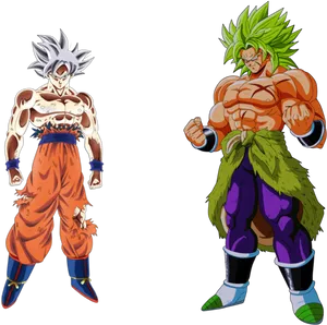 Ultra Instinct Gokuand Legendary Super Saiyan Broly PNG image