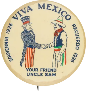 Uncle Sam Mexican Figure Handshake1926 Souvenir PNG