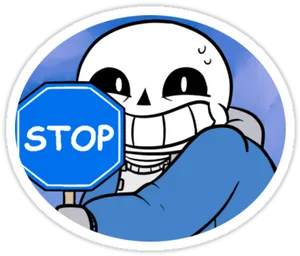 Undertale Sans Holding Stop Sign PNG image