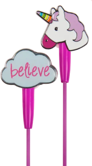 Unicorn Earbuds Pink Background PNG