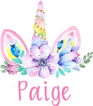 Unicorn Floral Headband Personalizedwith Name Paige PNG image