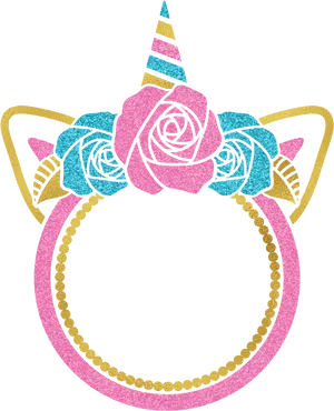 Unicorn Rose Photo Frame Design PNG image