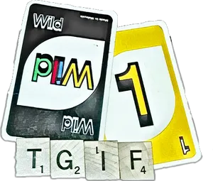 Uno Wildand Number One Cardswith Scrabble Tiles PNG image