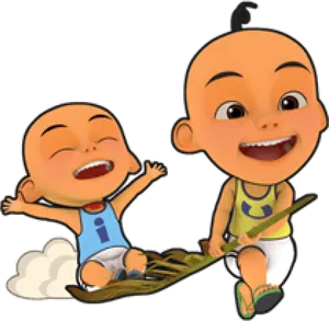 Upin Ipin Animated Characters Laughingand Playing PNG image