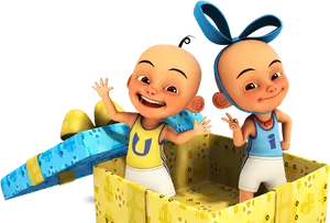 Upin Ipin Cheerful Animated Characters PNG image