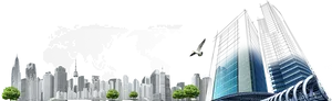 Urban_ Skyline_and_ World_ Map PNG