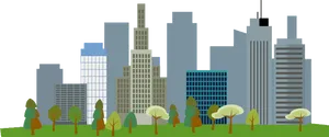 Urban_ Skyline_with_ Greenery_ Vector PNG