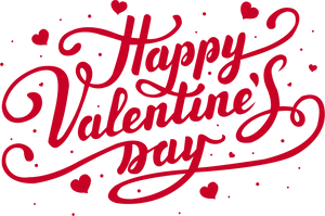 Valentines Day Cursive Text Red Hearts