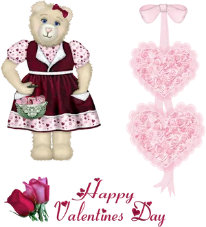 Valentines Day Teddy Bearand Hearts
