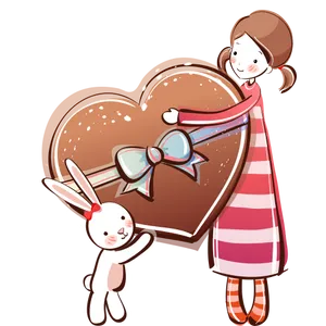 Valentines Girl Rabbit Heart Chocolate PNG