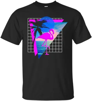 Vaporwave Flamingo T Shirt Design PNG image