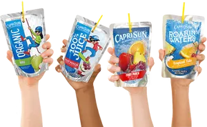 Varietyof Capri Sun Pouches Held Up PNG image