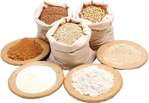 Varietyof Floursin Bagsand Bowls PNG