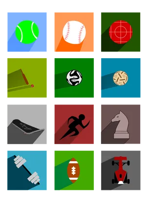 Various Sports Equipment Icons PNG image
