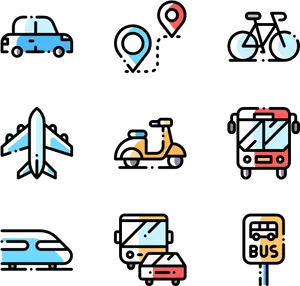 Various Transportation Modes Icons PNG image