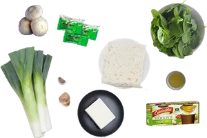 Vegetarian Ramen Ingredients Flatlay PNG image