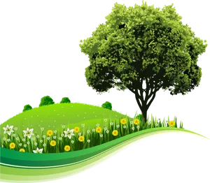 Verdant Hillside Floral Bliss PNG image