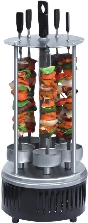 Vertical Rotisserie Grillwith Vegetablesand Meat PNG