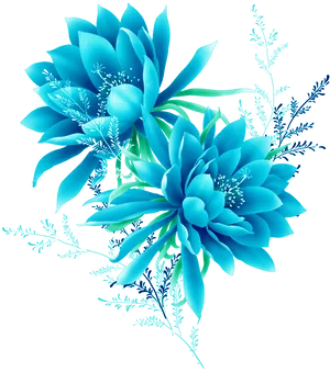 Vibrant Blue Floral Artwork PNG image