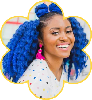 Vibrant Blue Hair Smile PNG image