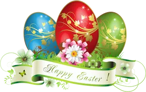 Vibrant Easter Eggsand Flowers PNG image