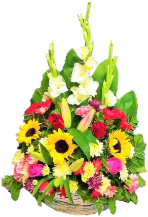 Vibrant Floral Arrangement Basket PNG image