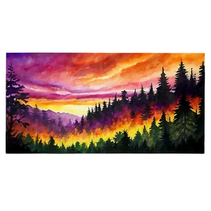 Vibrant Forest Sunset PNG 75