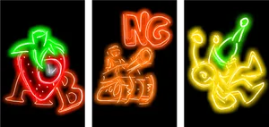 Vibrant Neon Signs Triptych PNG image