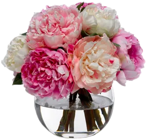Vibrant Peony Bouquetin Glass Vase PNG