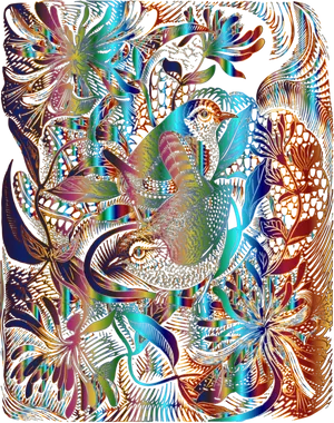 Vibrant Psychedelic Floral Birds.png PNG image