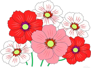 Vibrant Redand Pink Flowers Illustration PNG image