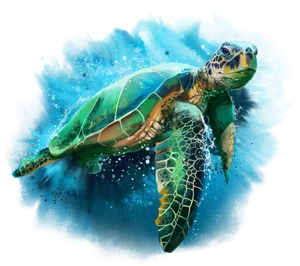 Vibrant Sea Turtle Swimming PNG image