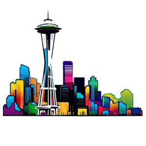 Vibrant Seattle Skyline Art PNG 27