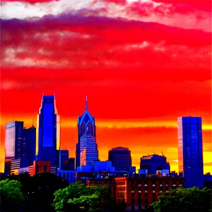 Vibrant Sunset Over Philadelphia Skyline Png 18 PNG image