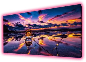Vibrant_ Sunset_ Reflection_with_ Light_ Sculpture
