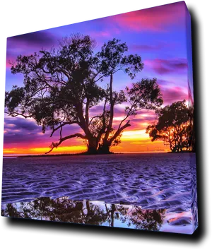 Vibrant_ Sunset_ Silhouette_ Tree_by_ Water PNG image